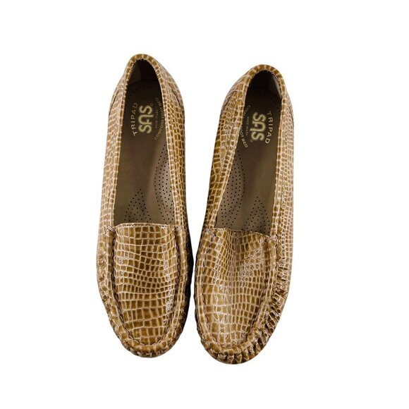 SAS Womens Brown Croc Embossed Leather Loafers Size 10 - Picture 2 of 6